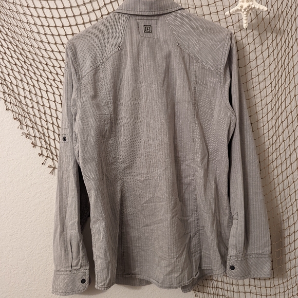 5.11 Tactical Large Cotton Long Sleeve Gray Stripped Button Down - Picture 5 of 7